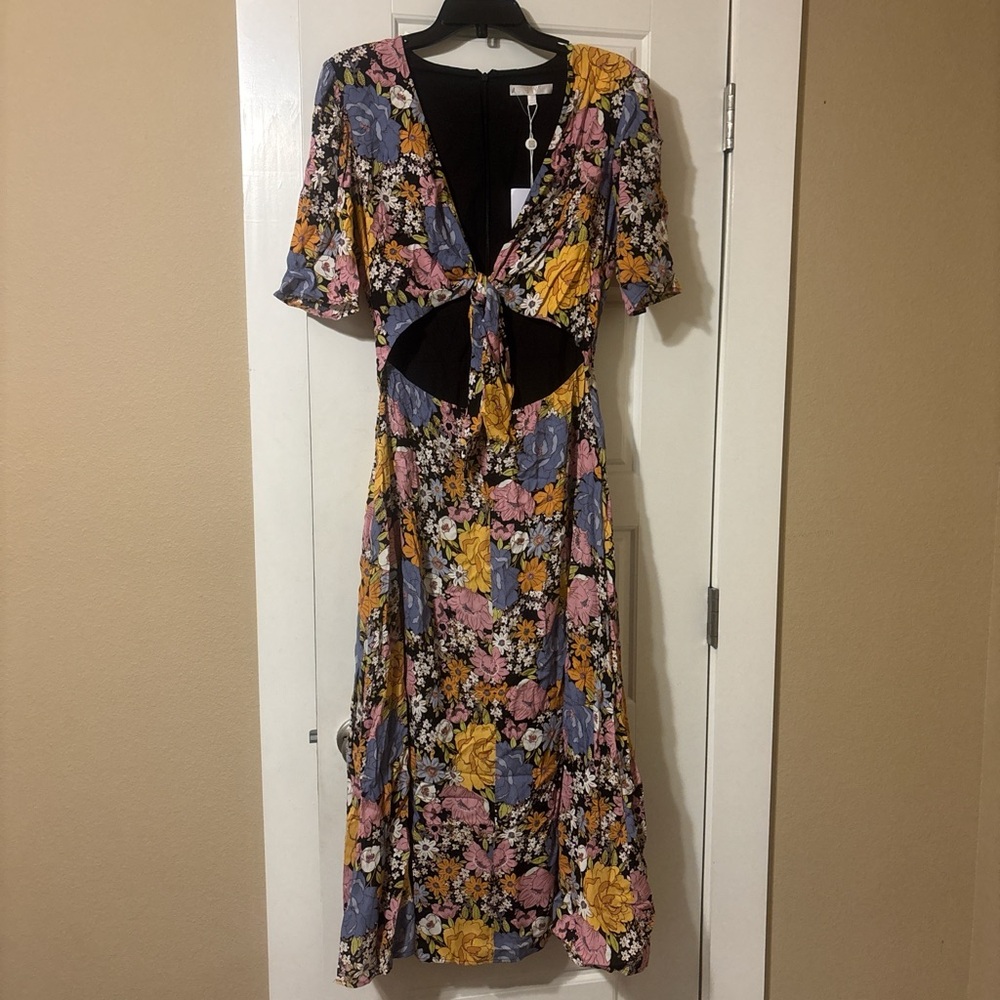 Wayf Blue Midi Sundress with Flutter Sleeves and Scoop Neck